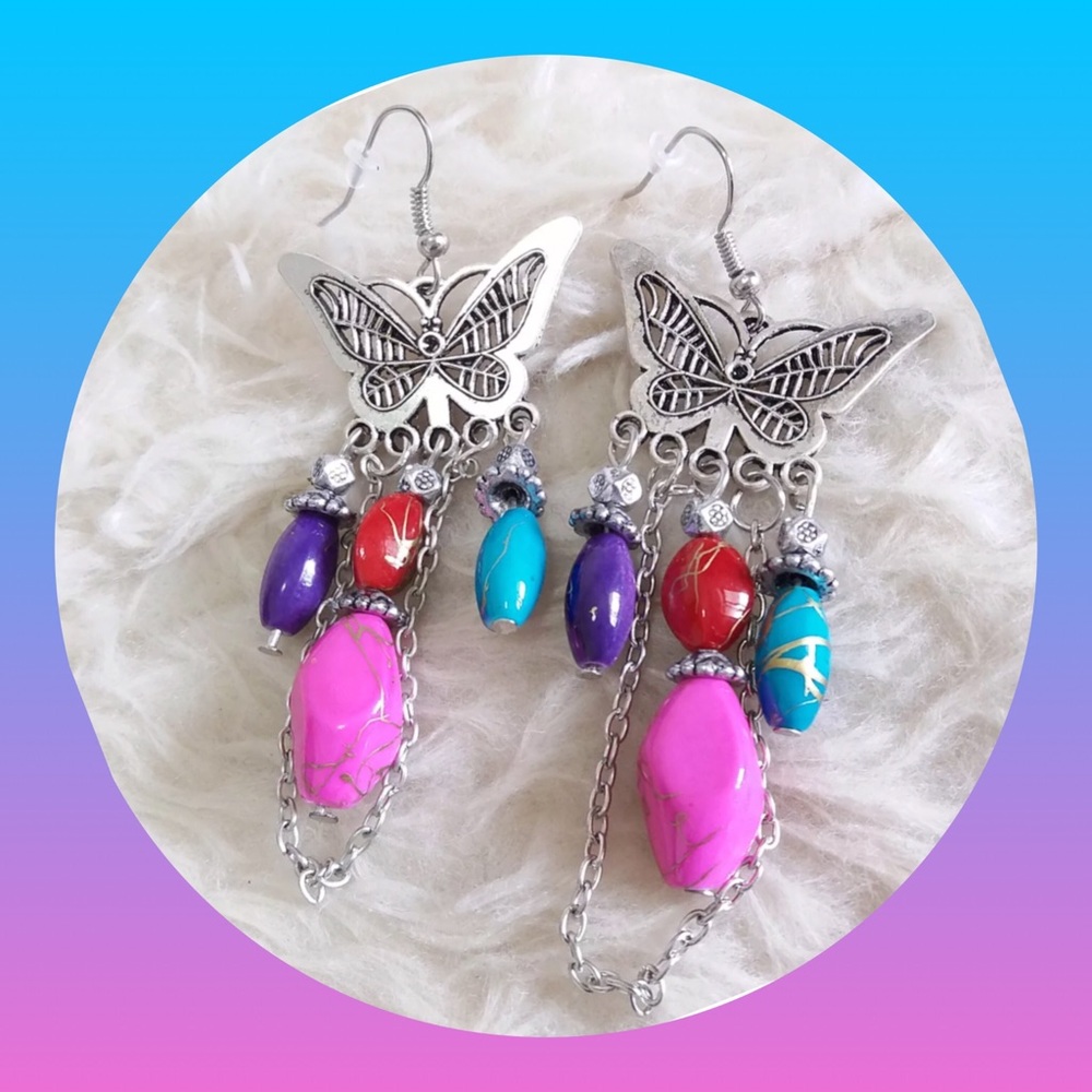 💖NEW Silver Butterfly Multi Color Beads